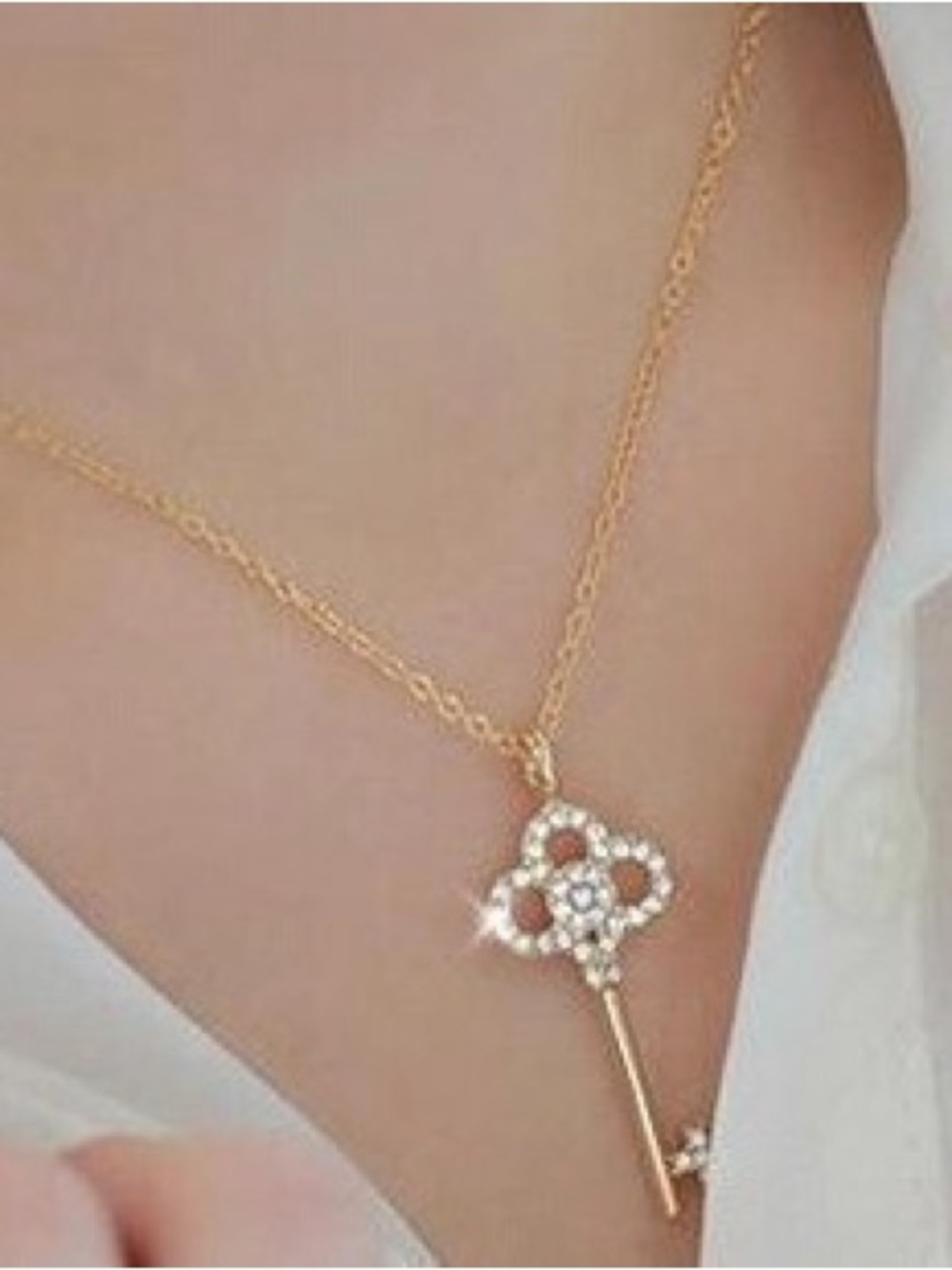 Crystal Key Necklace Women Color Gold